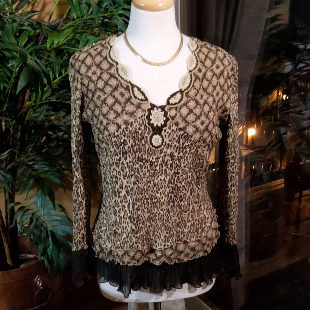Chagall Leopard Print Top with Embroidered Details